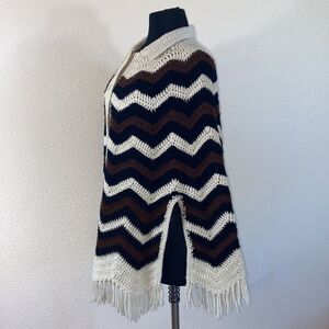 Handmade Poncho Crochet Stripes One Size